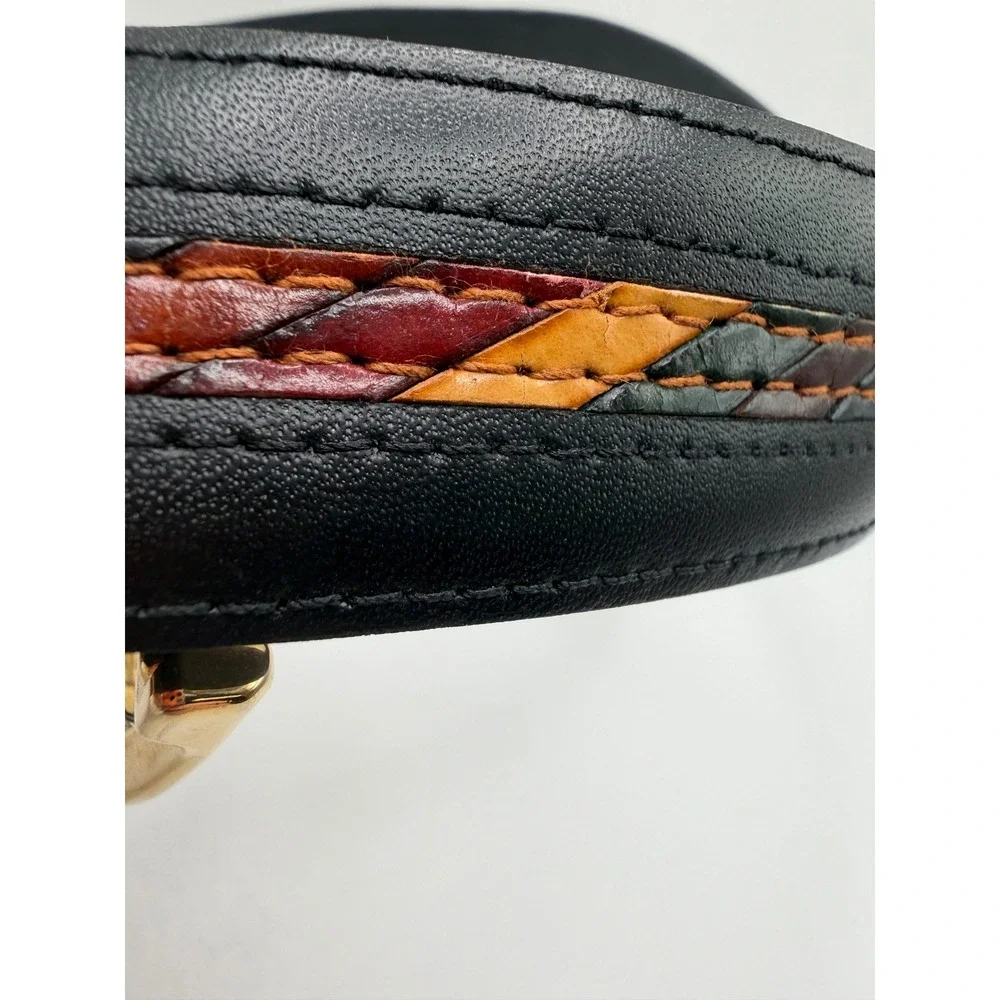 VTG Genuine Leather Belt Multi Color Braided Exotic Inlay Gold Buckle Western ML